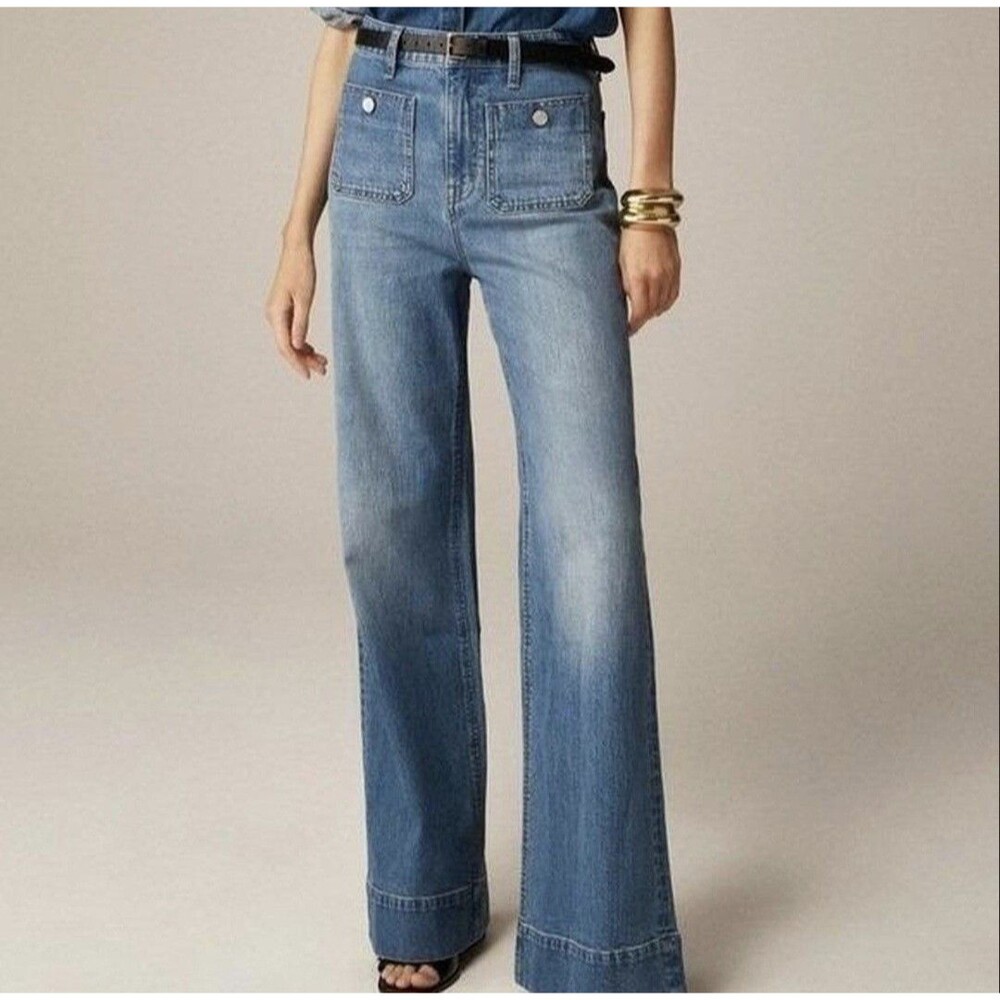 J Crew Wide Leg 96 Denim Trouser Jeans Blue 26 Sailor High Waist Preppy 39896